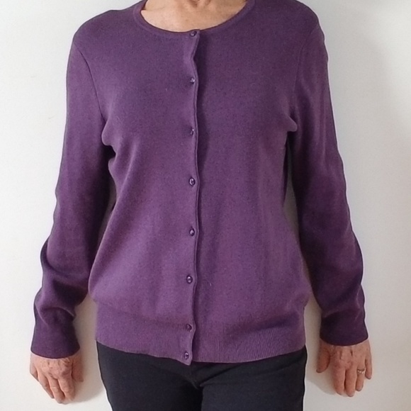 croft & barrow Sweaters - Craft & Barrow Plum Pima Cotton Cardigan, Size L